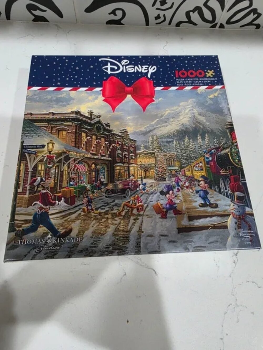 New Disney Thomas Kinkade Mickey’s Holiday Candy Cane Express Christmas 1000 Pie